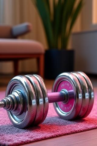 Adjustable chrome dumbbells on a minimalist rug